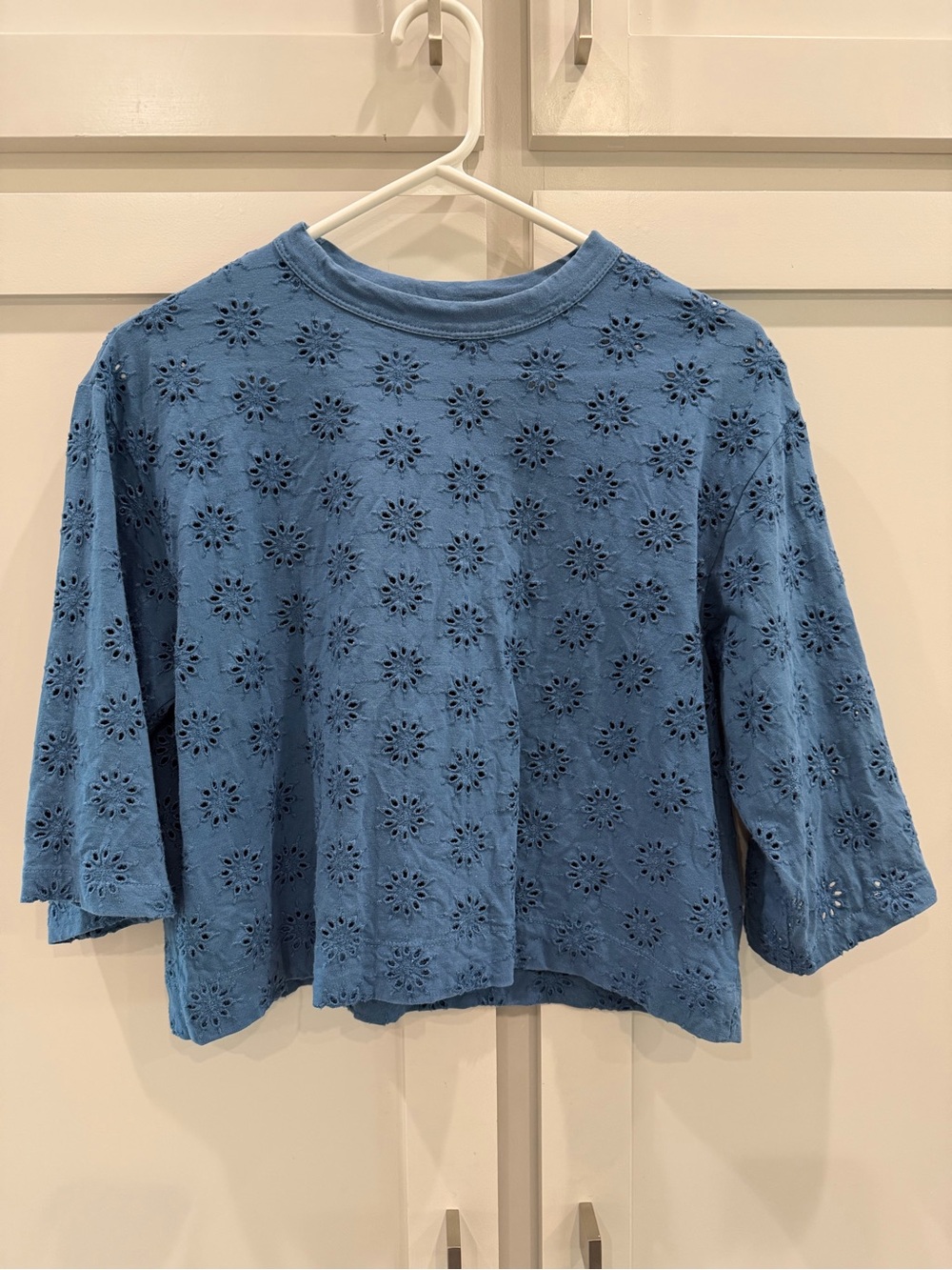 Madewell Dusty Blue Eyelet Boxy Tee